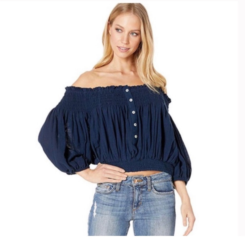 We The Free Dark Blue Off-Shoulder Blouse - Picture 1 of 7